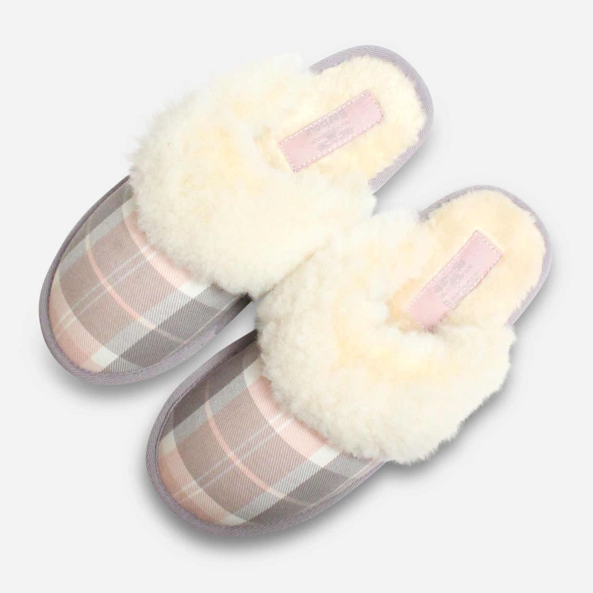 Barbour Warm Lydia 3 Mules in Pink & Grey Tartan