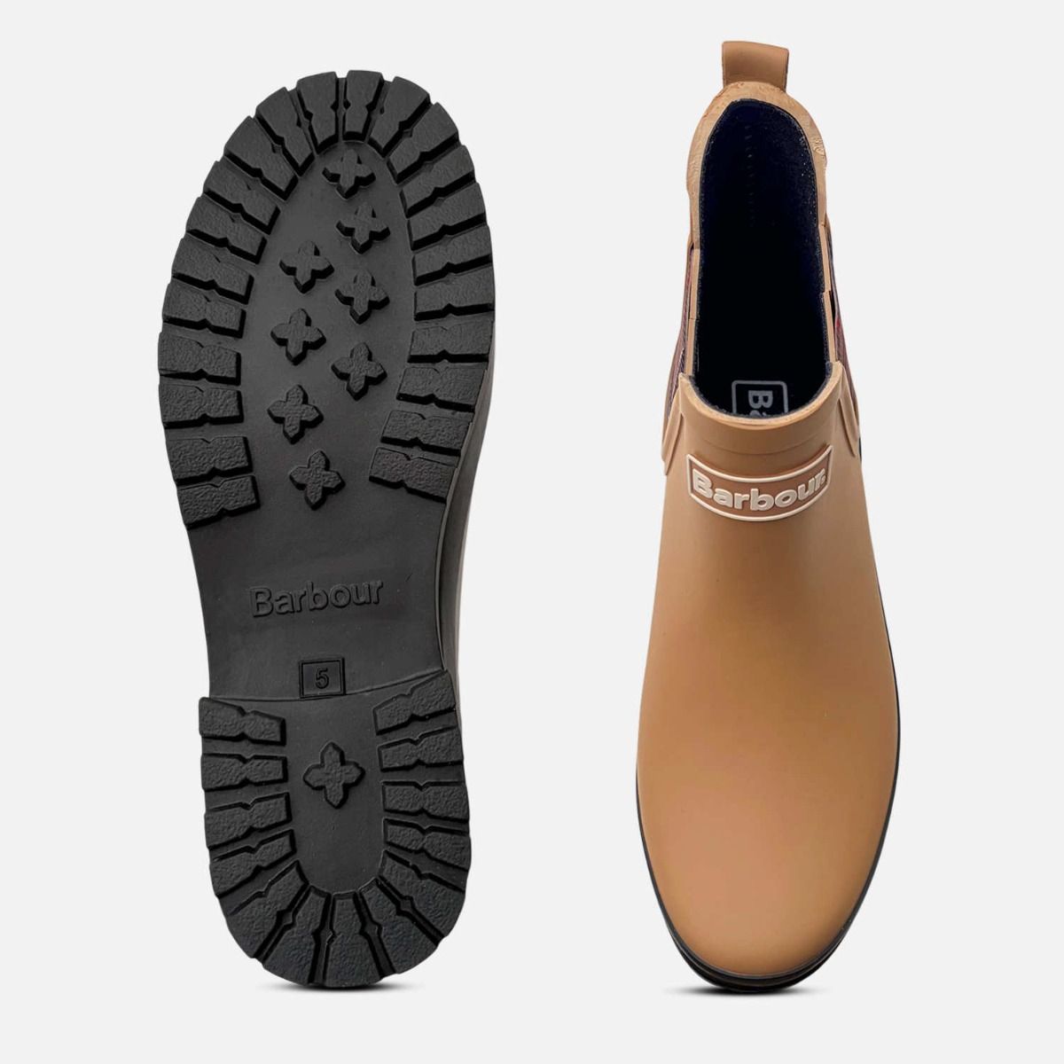 Barbour Waterproof Chelsea Boot Welly in Beige Tartan