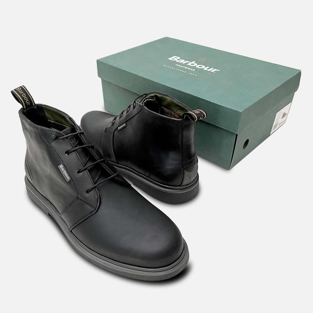 Barbour Waxy Black Meays II Boots with Rubber Sole