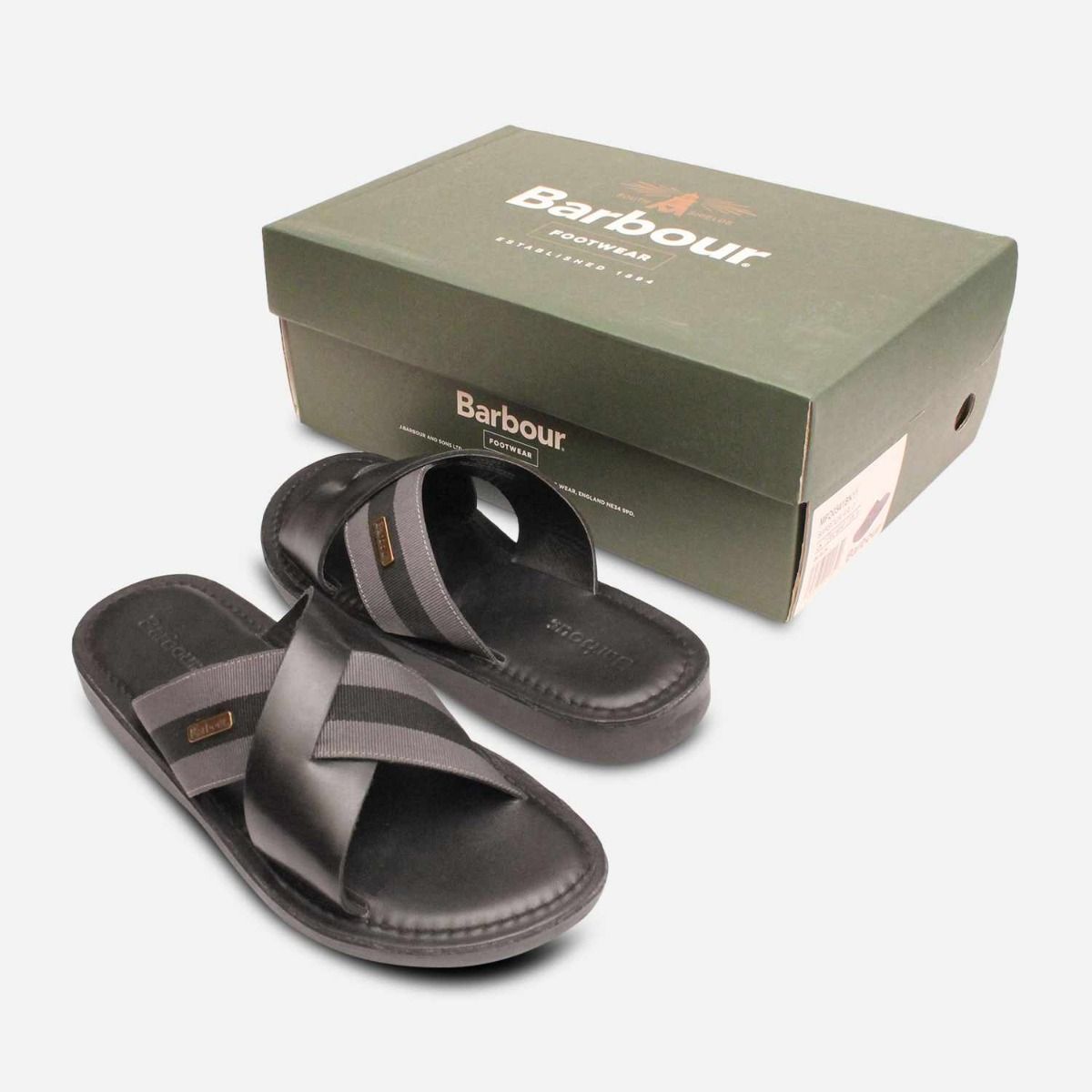 Barbour Designer Black & Grey Crossover Arlo Sandals