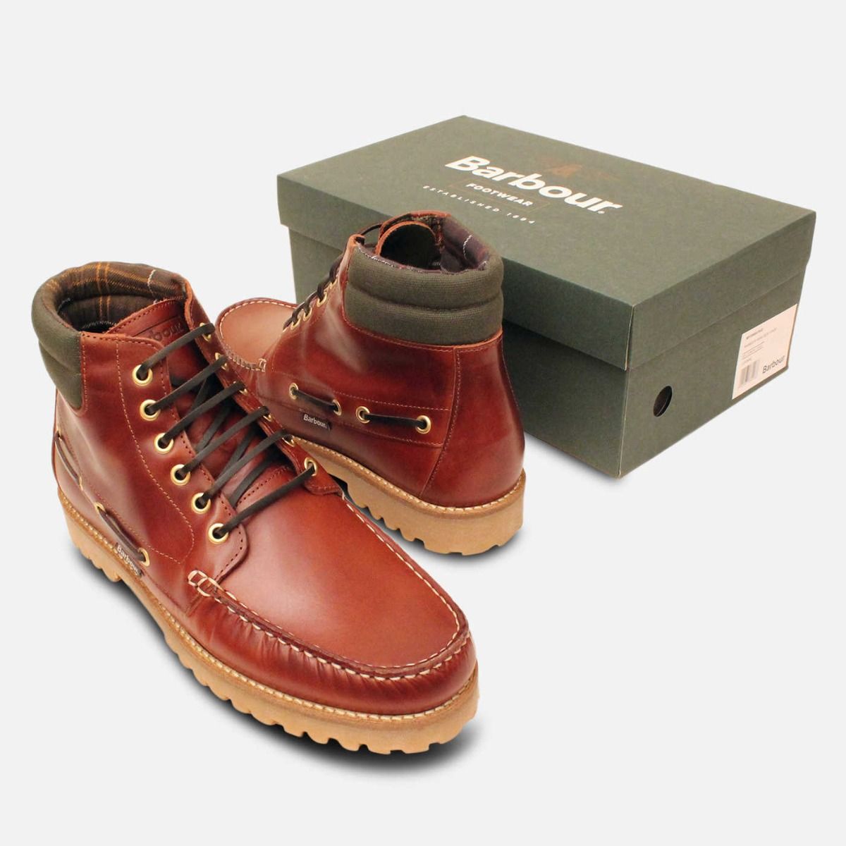 Barbour Waxy Brown Tiller II Boat Boots with Rubber Sole
