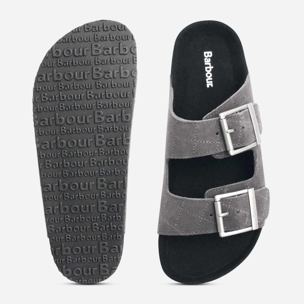 Barbour Double Buckle Mens Quilted Grey Suede Sandals