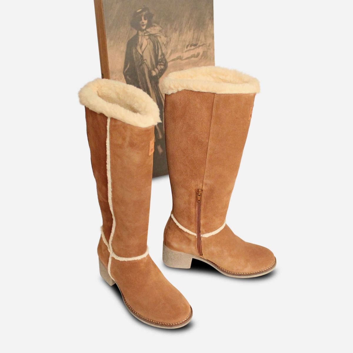 Barbour Knee High Molly Boots in Brown Suede with Heel