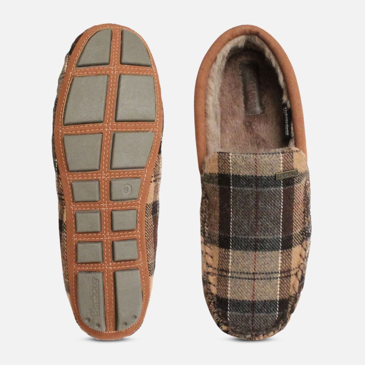 Barbour Thinsulate Warm Tartan Mens Slippers in Camel