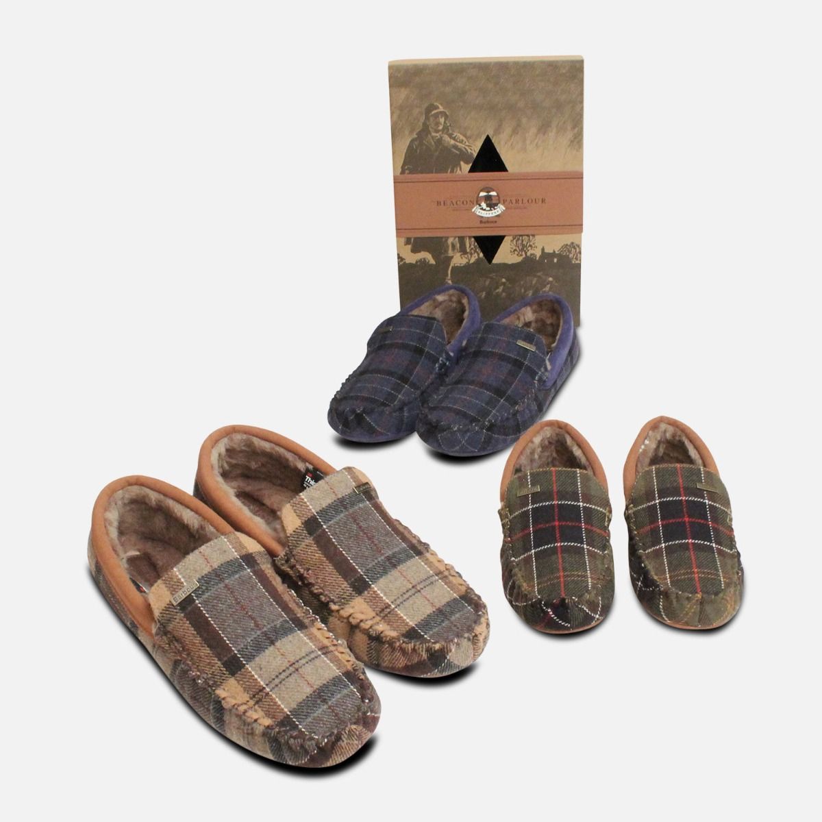 Navy Blue Tartan Barbour Monty Thinsulate Slippers