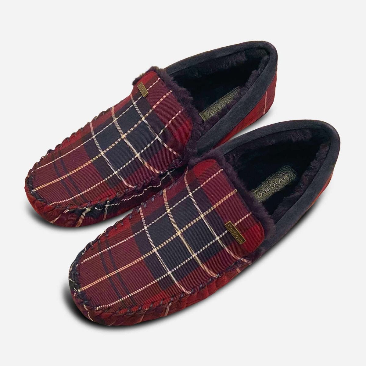 Barbour Luxury Red Tartan Slippers with Warm Lining