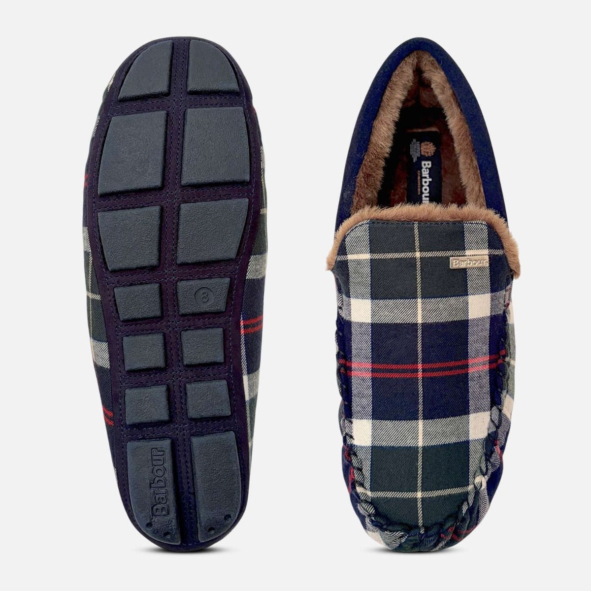 Barbour Navy and Green Tartan Warm Lined Indoor Slippers