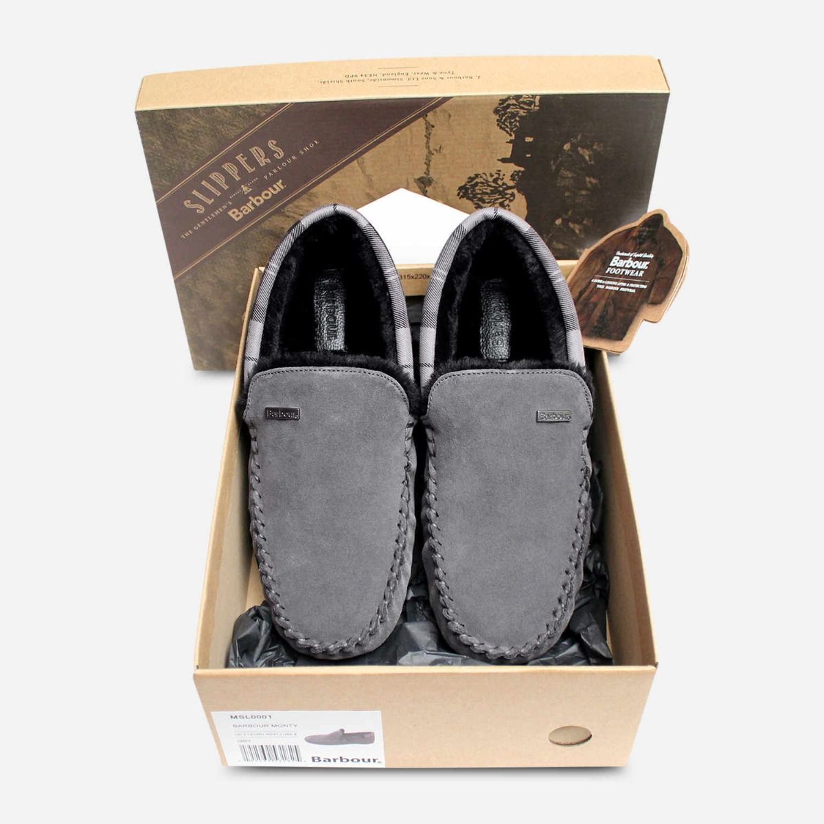 Barbour Monty Grey Suede Warm Indoor Gift Slippers