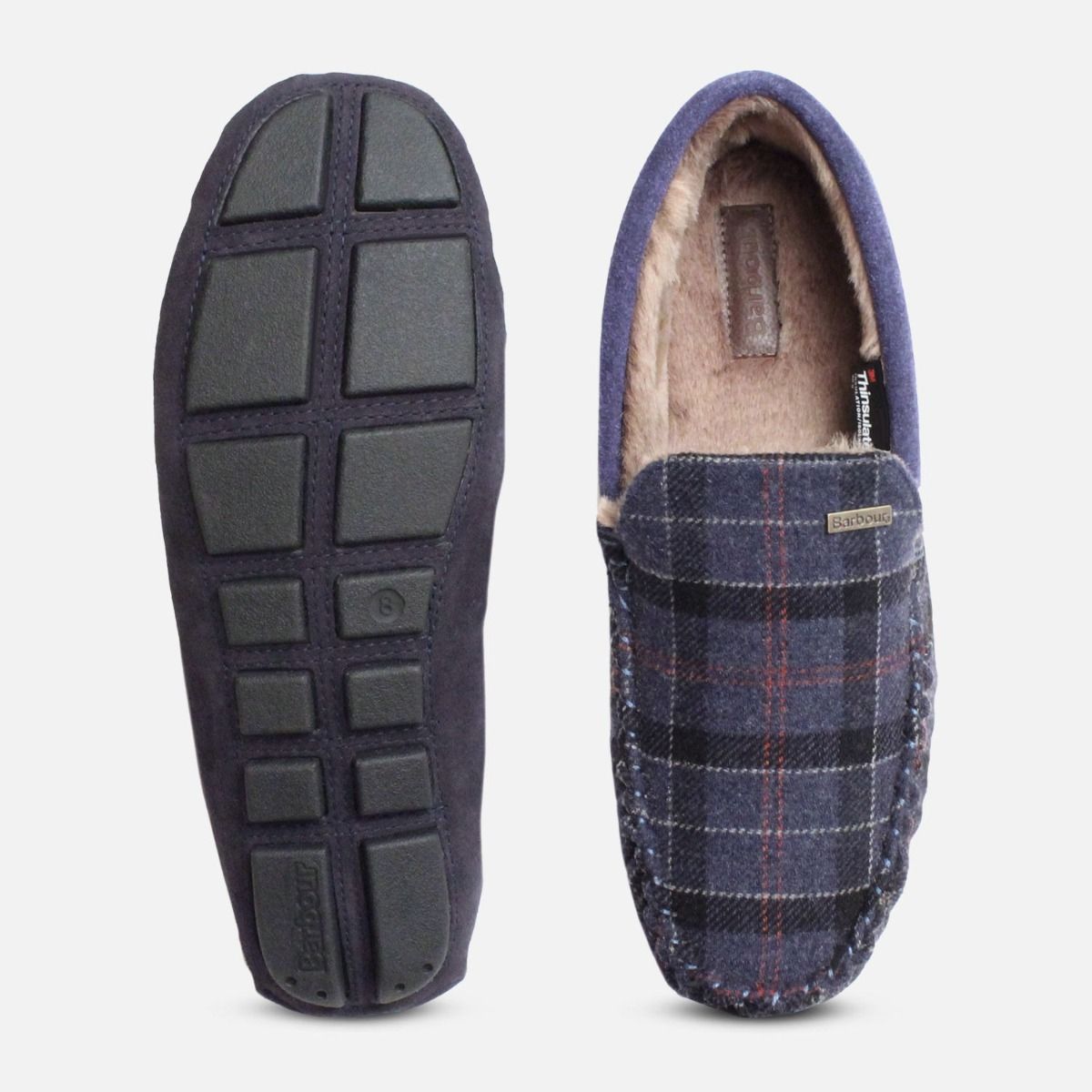 Navy Blue Tartan Barbour Monty Thinsulate Slippers