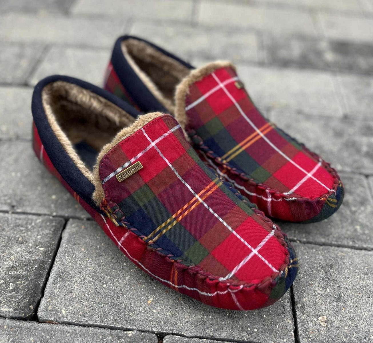 Barbour Men\'s Monty Faux Fur-lined Suede Slipper w/ tartan trim SZ8 NWOB Barbour Monty Slippers - Classic Tartan | Spiders Whitby main image 2