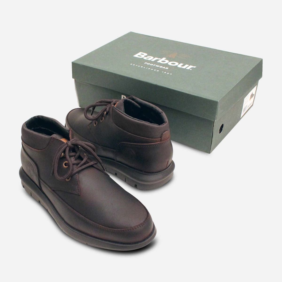 Barbour Mens Rubber Sole Brown Waxy Leather Chukka Boot