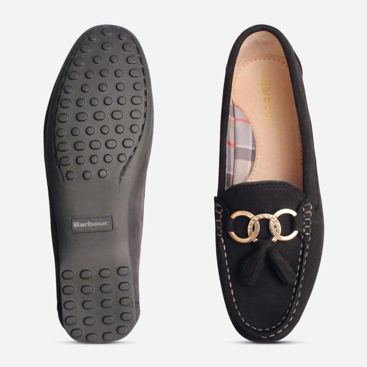 Barbour Navy Blue Tassel Loafers with Gold Trim