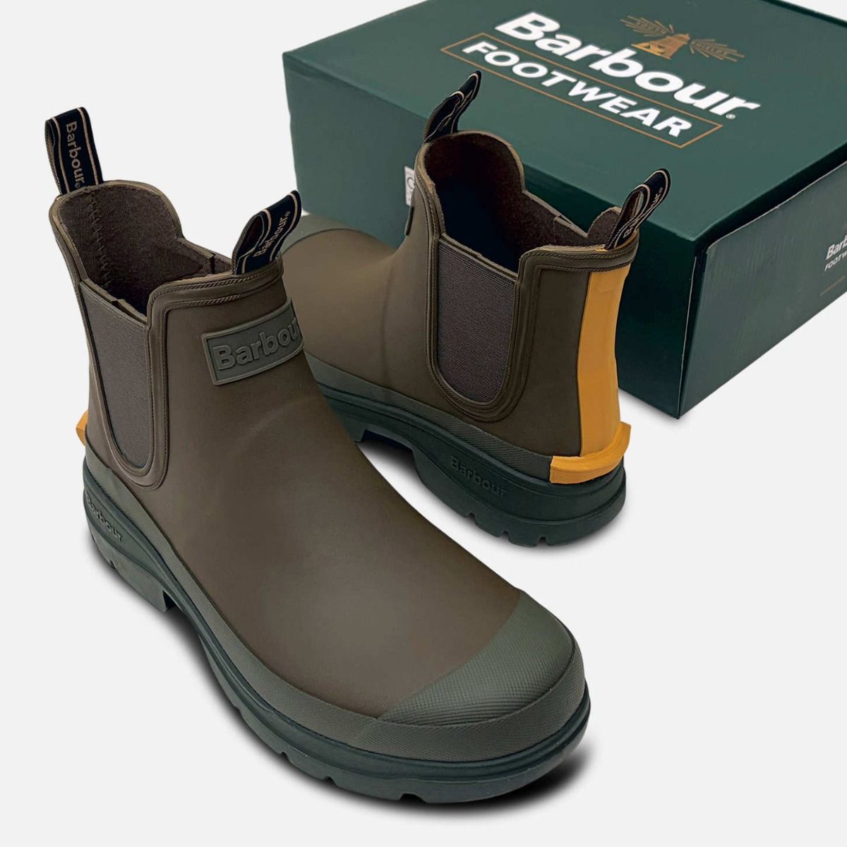 Barbour Moss Green Waterproof Walking Wellies for Men
