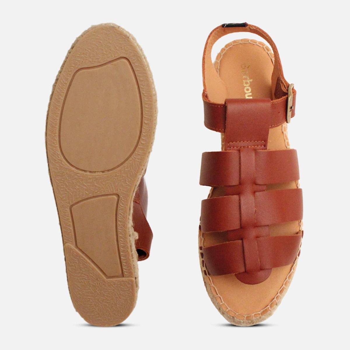Barbour Flatform Hessian Gladiator Sandals in Tan Leather