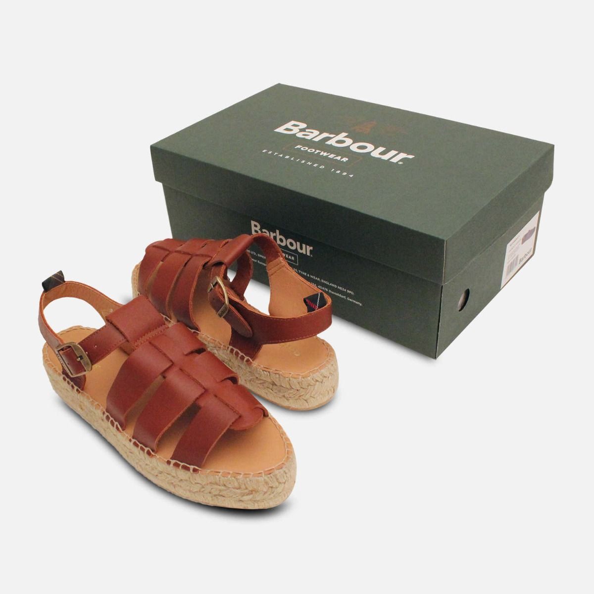 Barbour Flatform Hessian Gladiator Sandal in Tan Leather