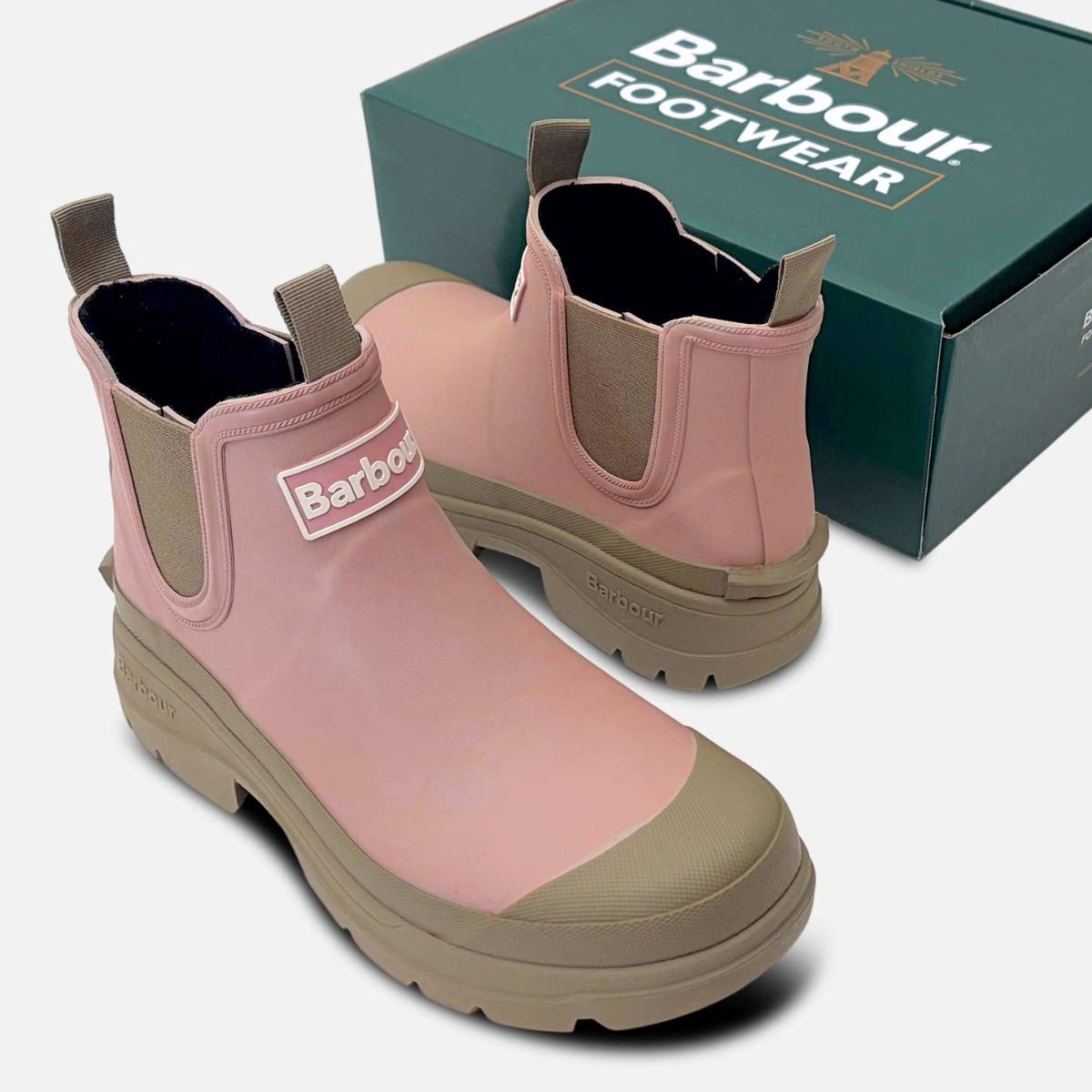 Barbour Pink & Beige Nimbus Chelsea Boot Waterproof Wellies