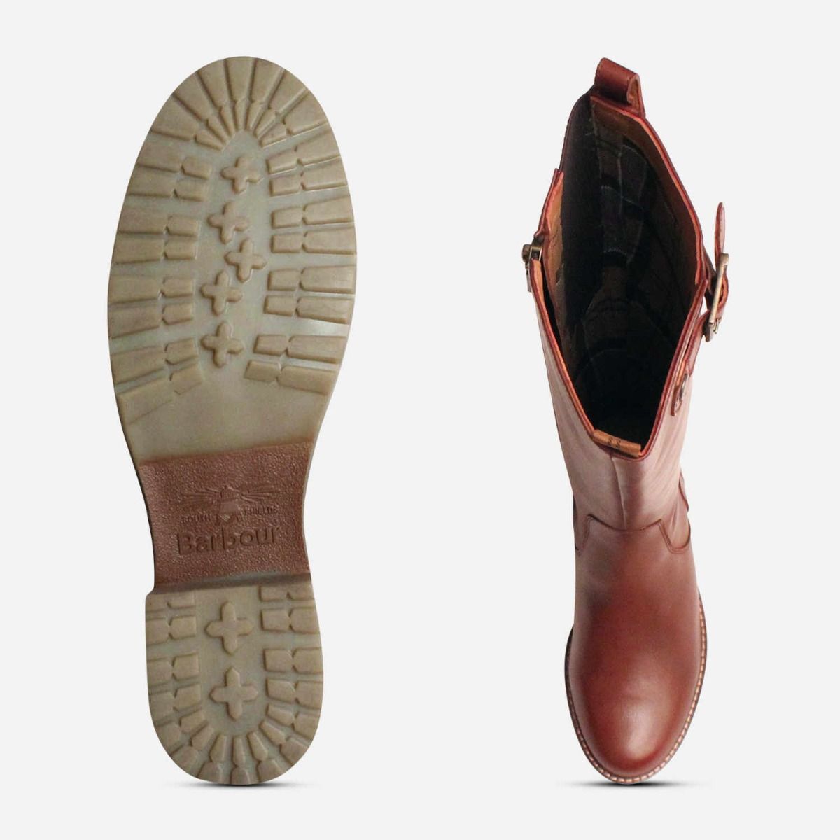 Barbour Knee High Boots in Bordeaux Leather with Rubber Sole