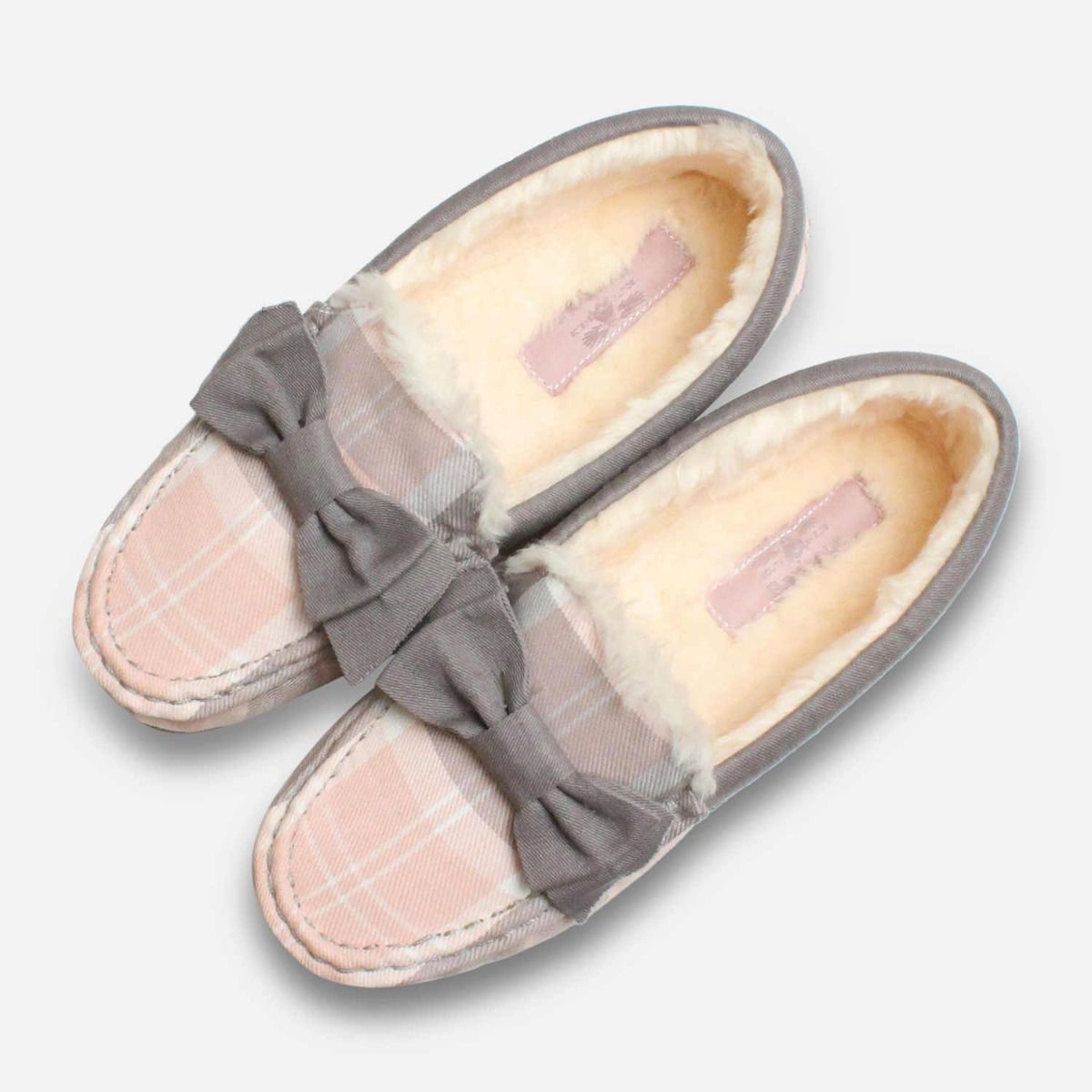 Barbour Sadie 2 Pink & Grey Tartan Bow Slippers