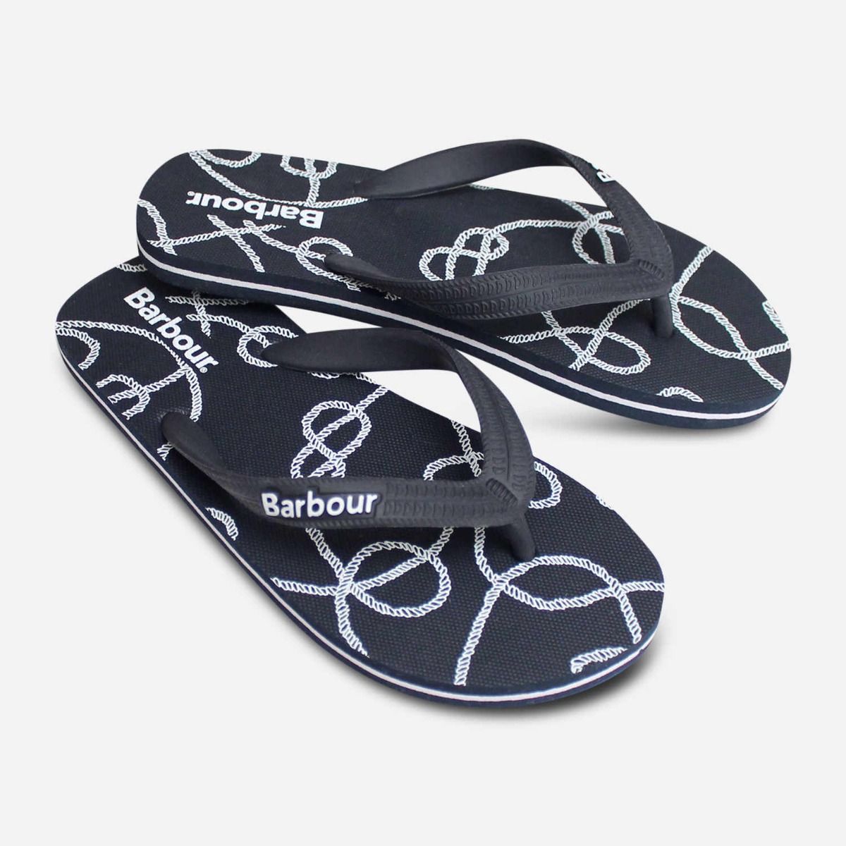 Barbour Rope Print Flip Flop Sandals in Navy Blue