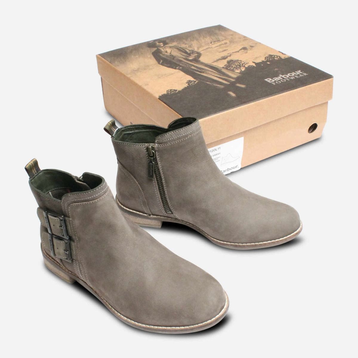 Barbour Sarah Twin Buckle Boots in Olive Nubuck