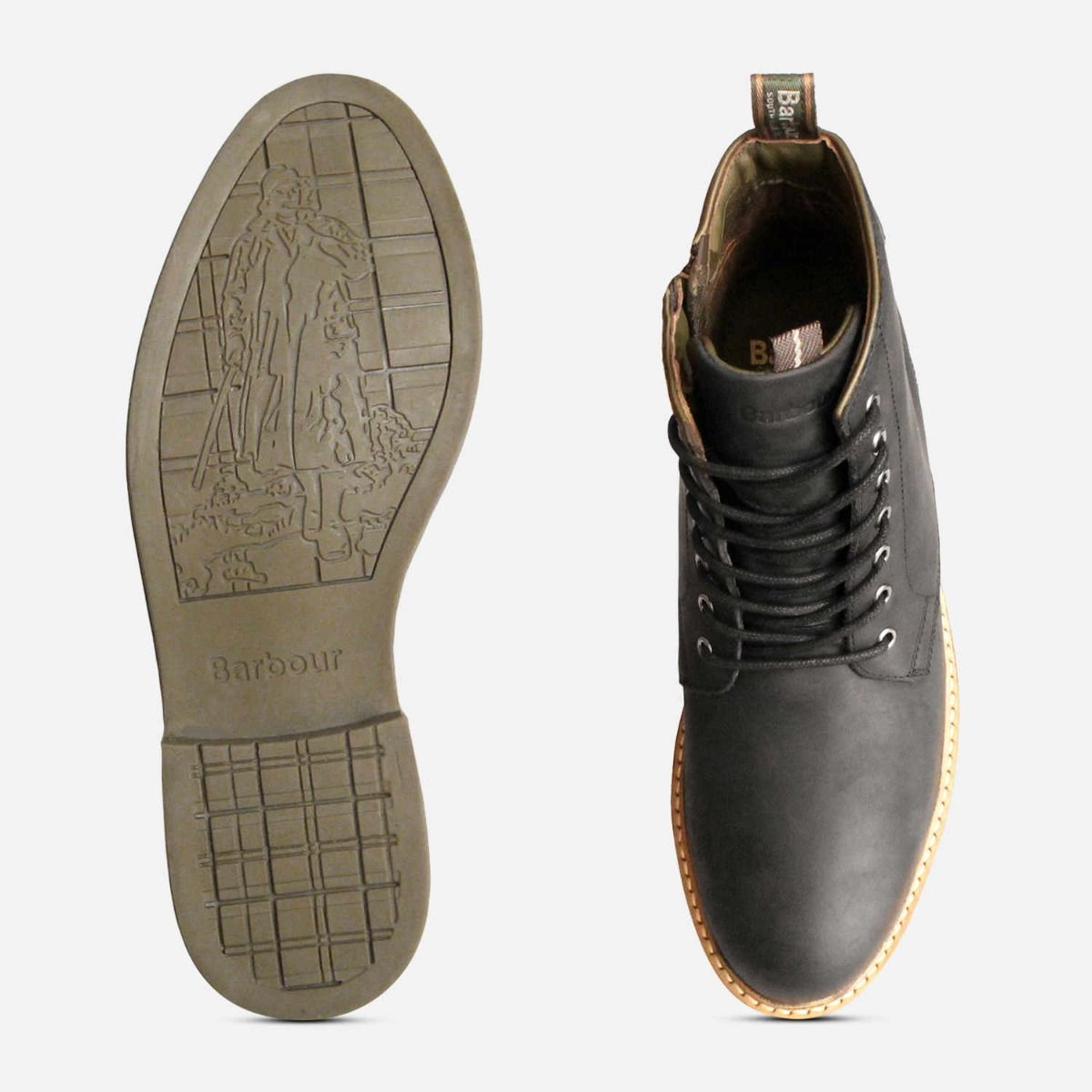 Barbour Round Toe Black Waxy Seaham Lace & Zip Boots