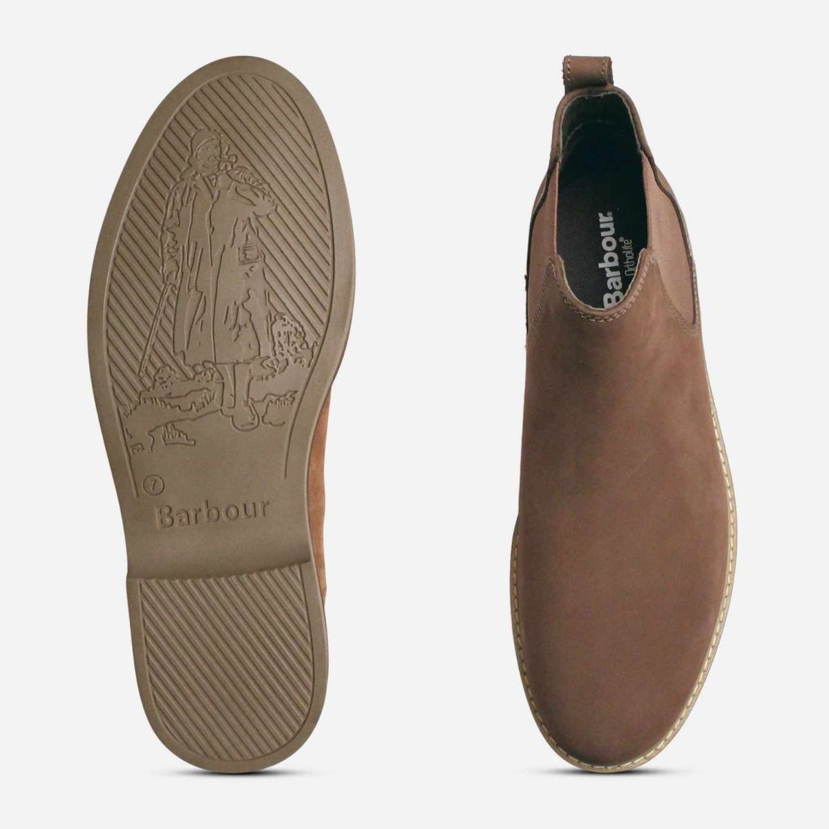 Barbour Taupe Leather Nubuck Slip On Chelsea Boots