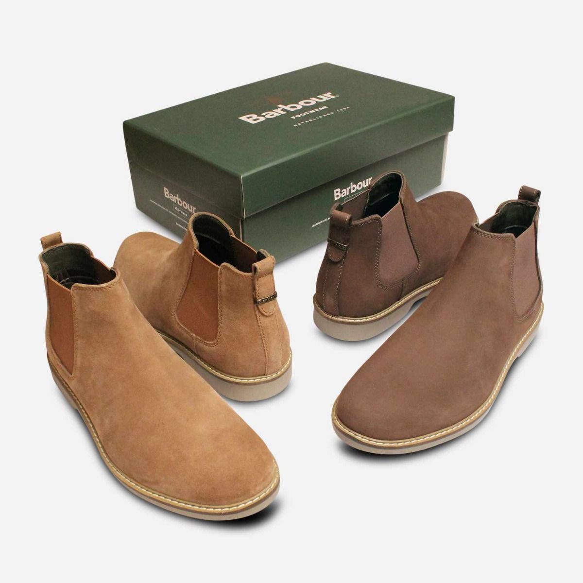 Barbour Taupe Leather Nubuck Slip On Chelsea Boots
