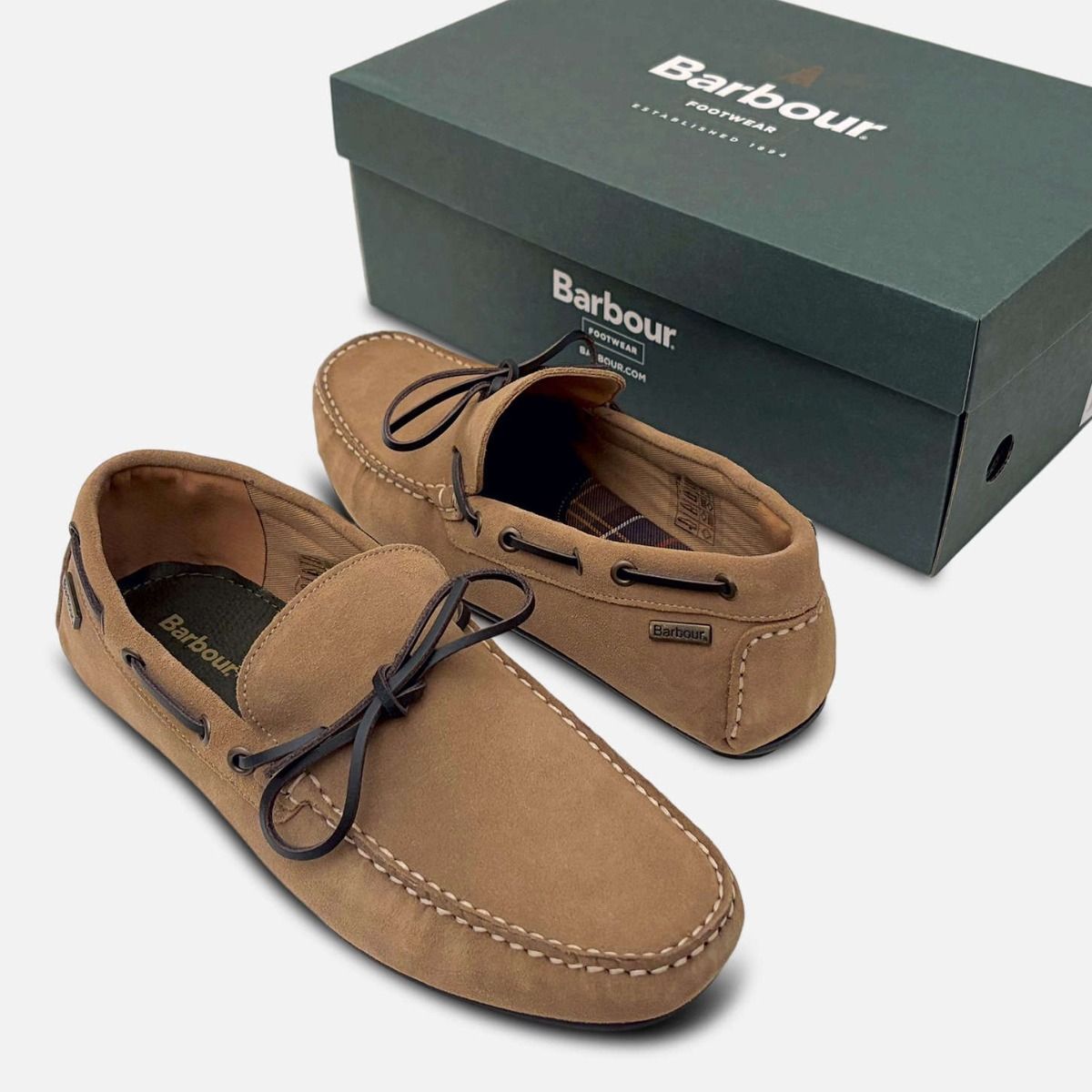 Barbour Mens Designer Taupe Suede Casual Driving Shoes