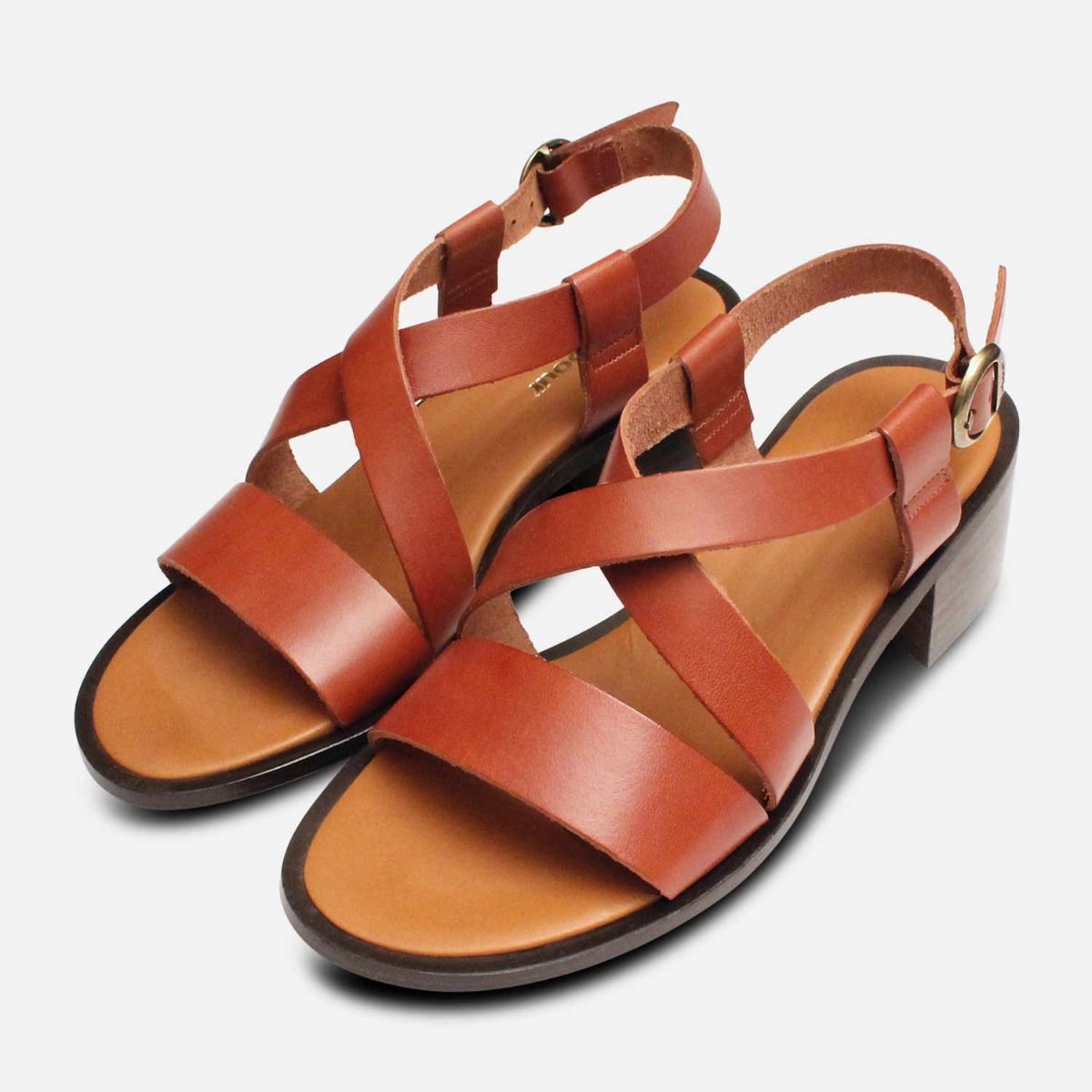 Barbour Heeled Summer Sandals in Brown Thea Leather