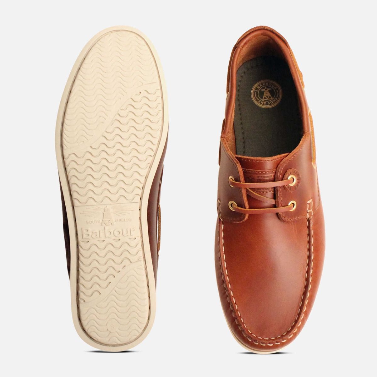 Barbour Wake II Boat Shoes in Waxy Cognac Leather