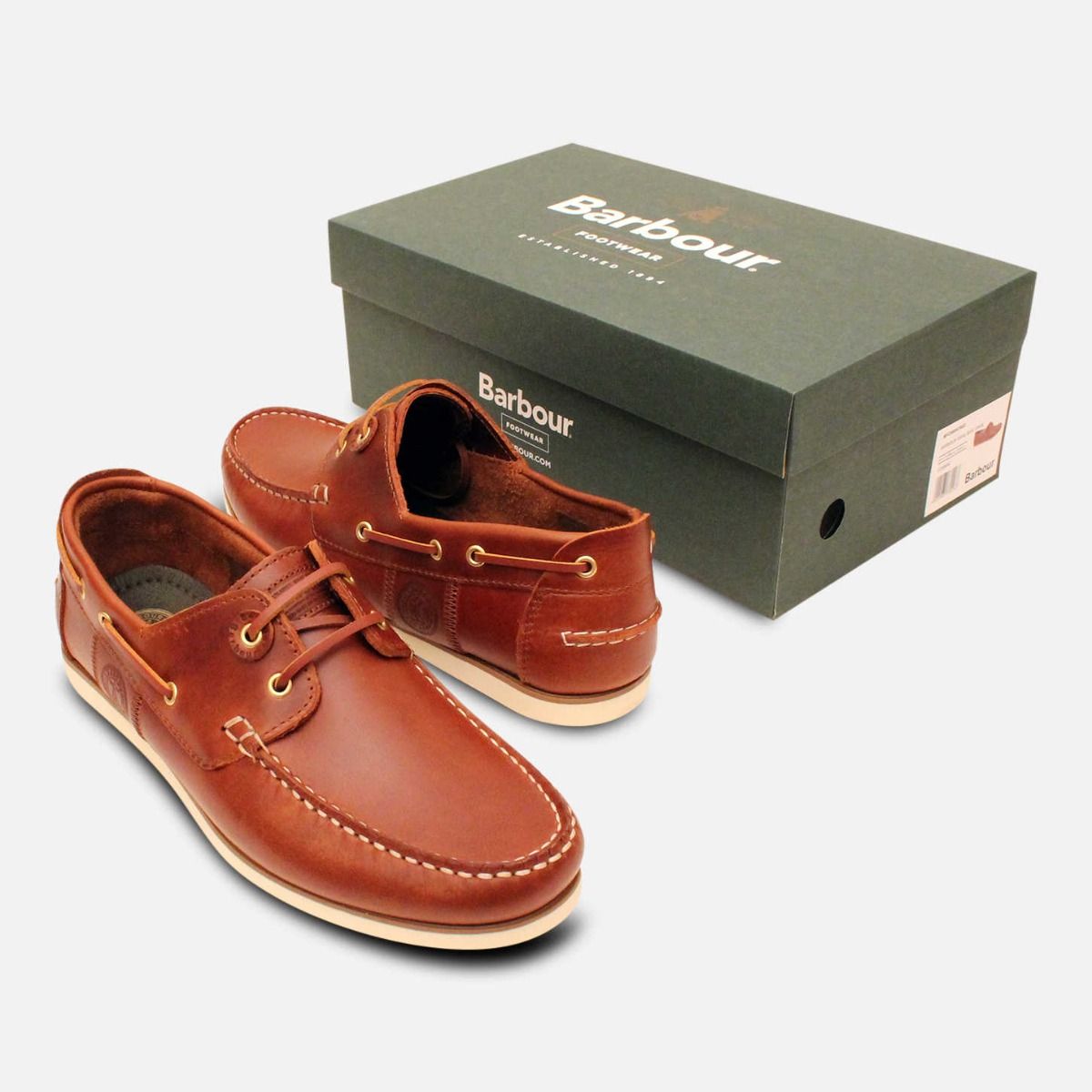 Barbour Wake II Boat Shoes in Waxy Cognac Leather