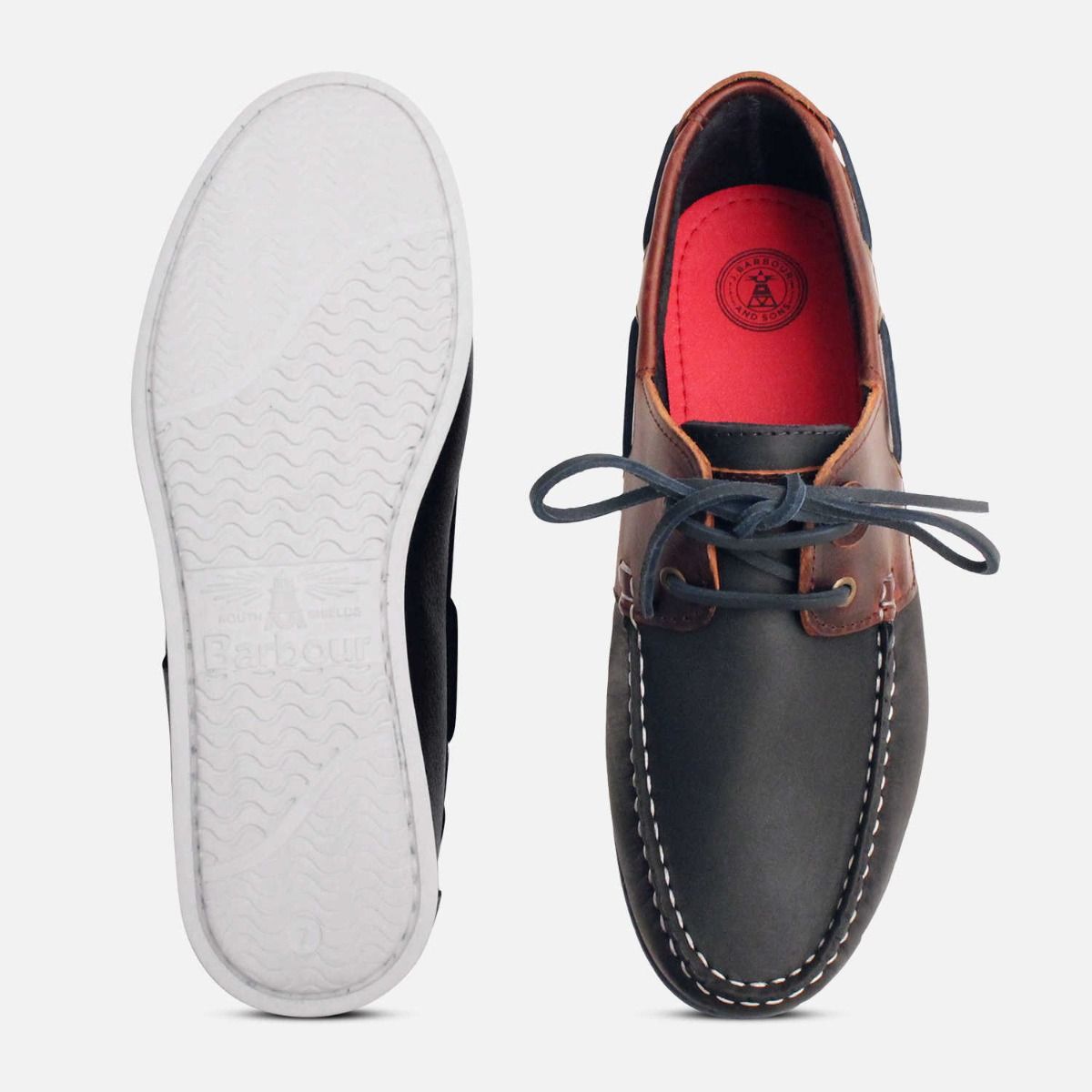 Barbour Wake II Boat Shoe in Waxy Navy and Brown Leather