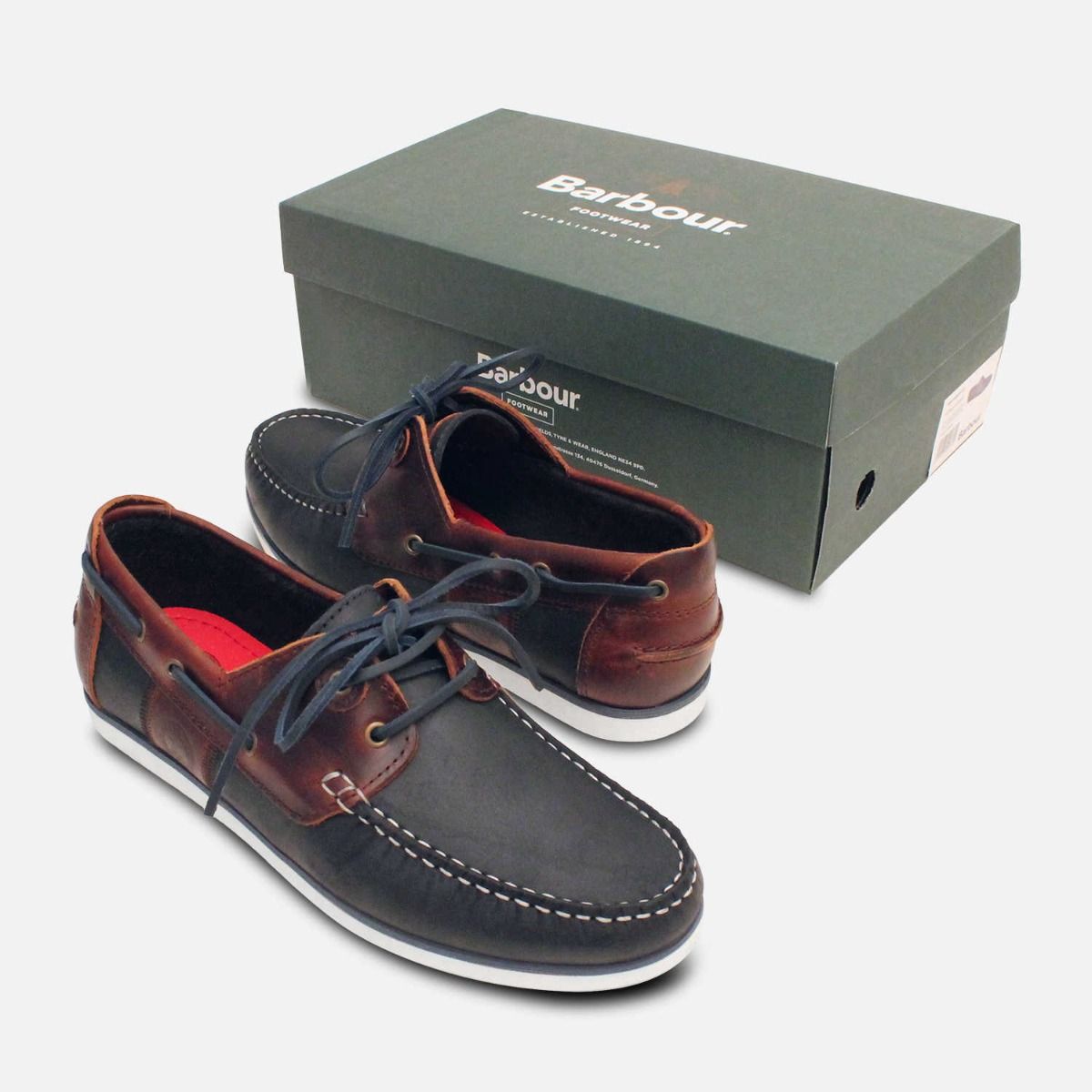 Barbour Wake II Boat Shoe in Waxy Navy and Brown Leather