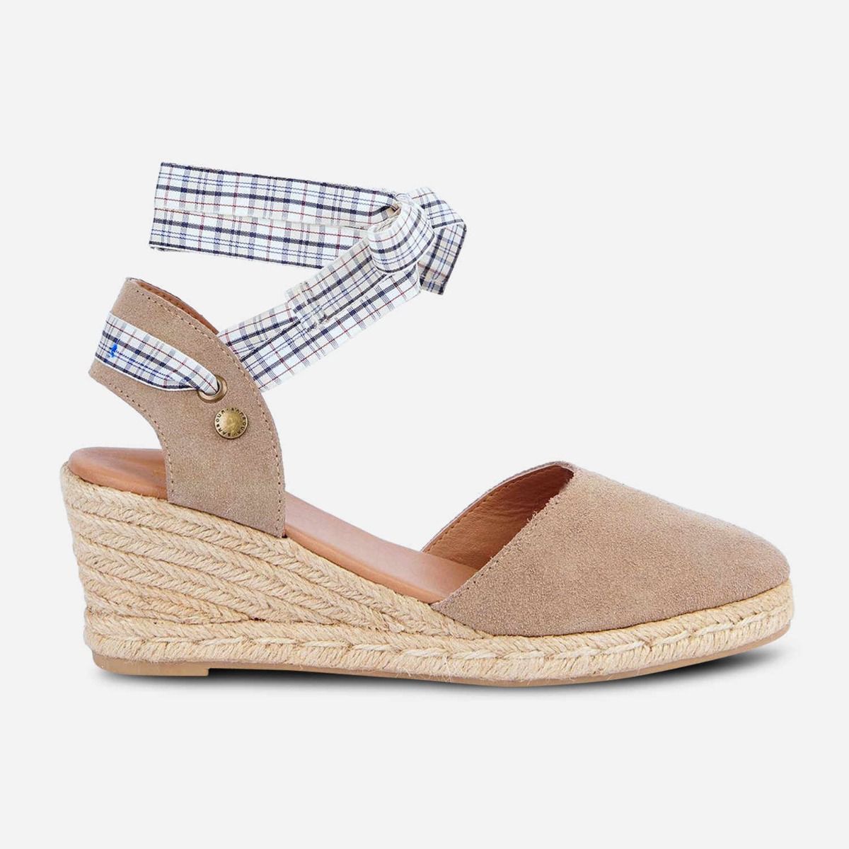 Barbour Strappy Womens Wedge Sandals in Beige Suede