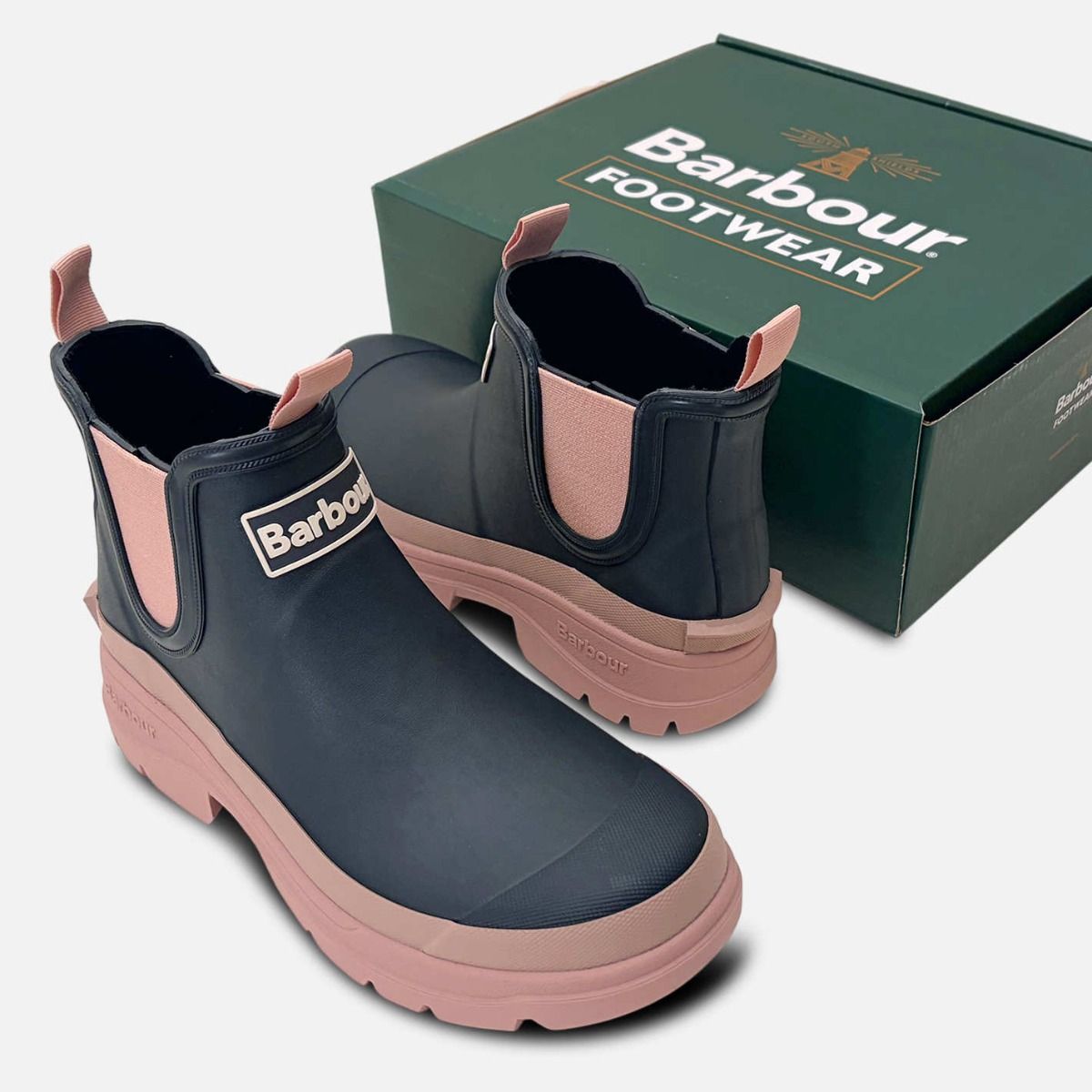 Barbour Dark Navy & Pink Waterproof Nimbus Chelsea Boot Welly