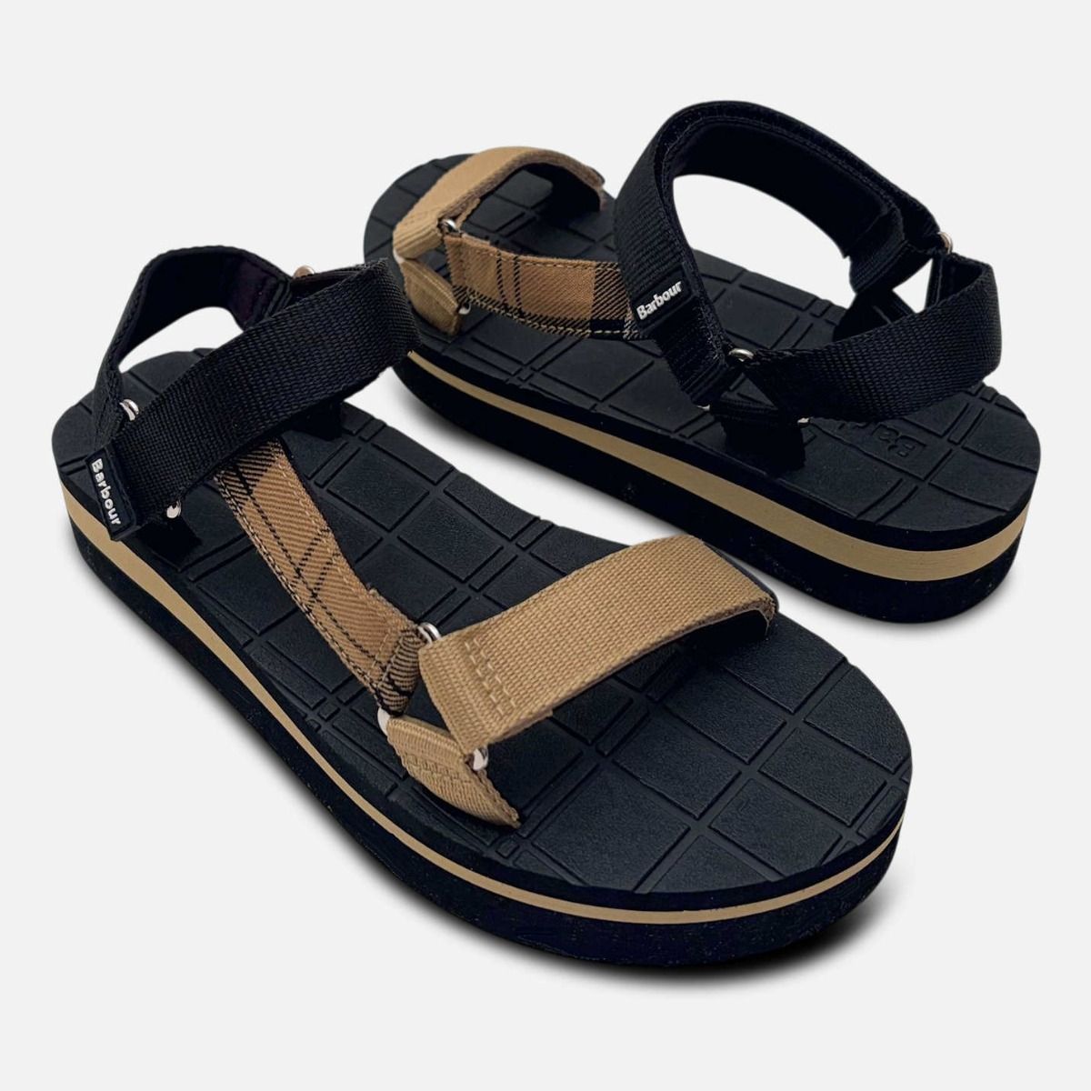 Barbour Classic Tartan Mila Strap Summer Sandals in Black