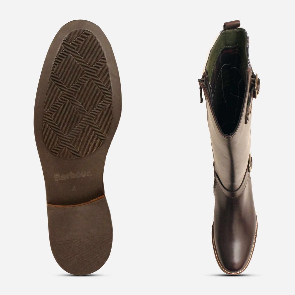 Barbour Double Buckle Dark Brown Tartan Womens Riding Boot