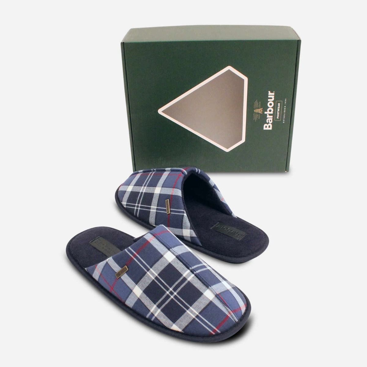Barbour Designer Mens Blue Tartan Indoor Slippers