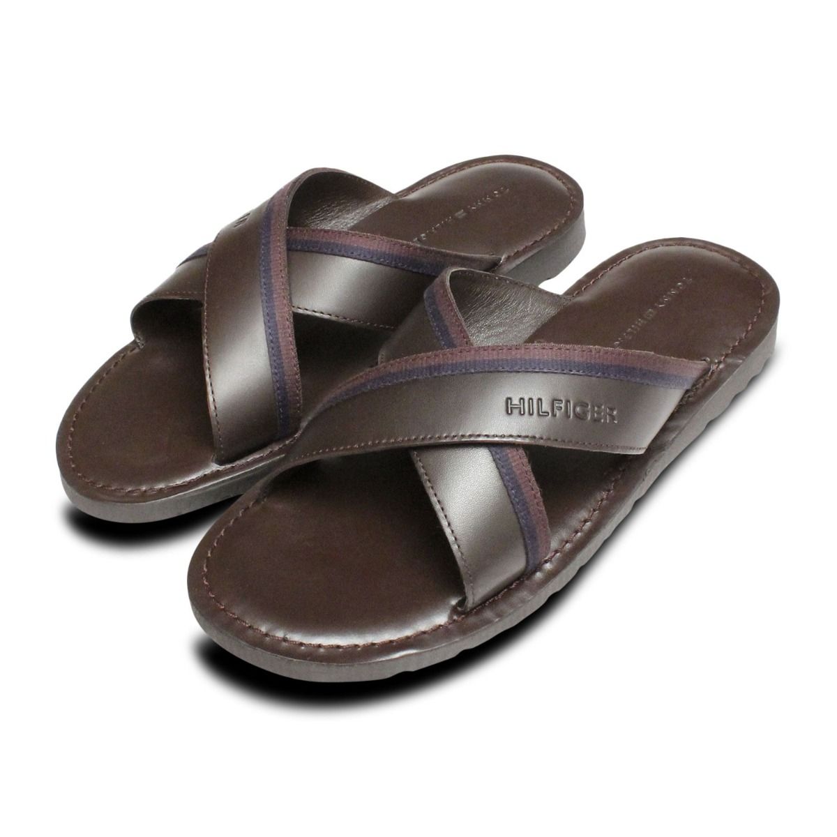 Coffee Brown Tommy Hilfiger Cross Strap Sandals