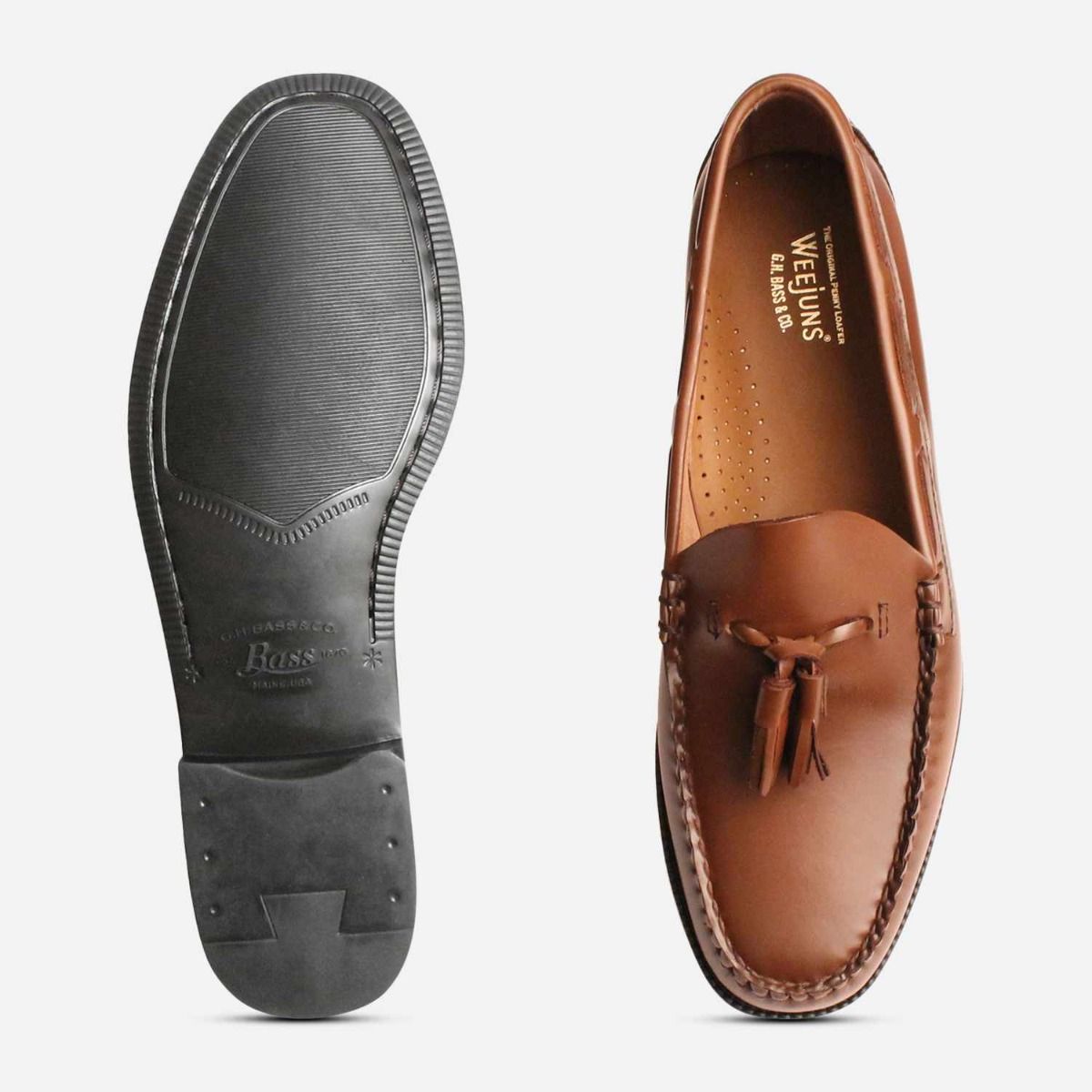 Bass Weejun Mid Brown Rubber Sole Larkin Tassel Loafer