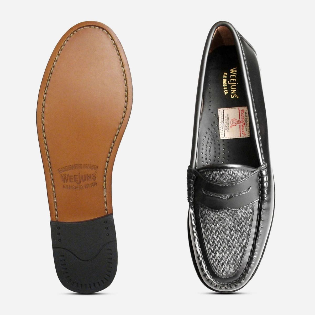 Bass Weejun Harris Tweed Black Womens Penny Loafer Shoe
