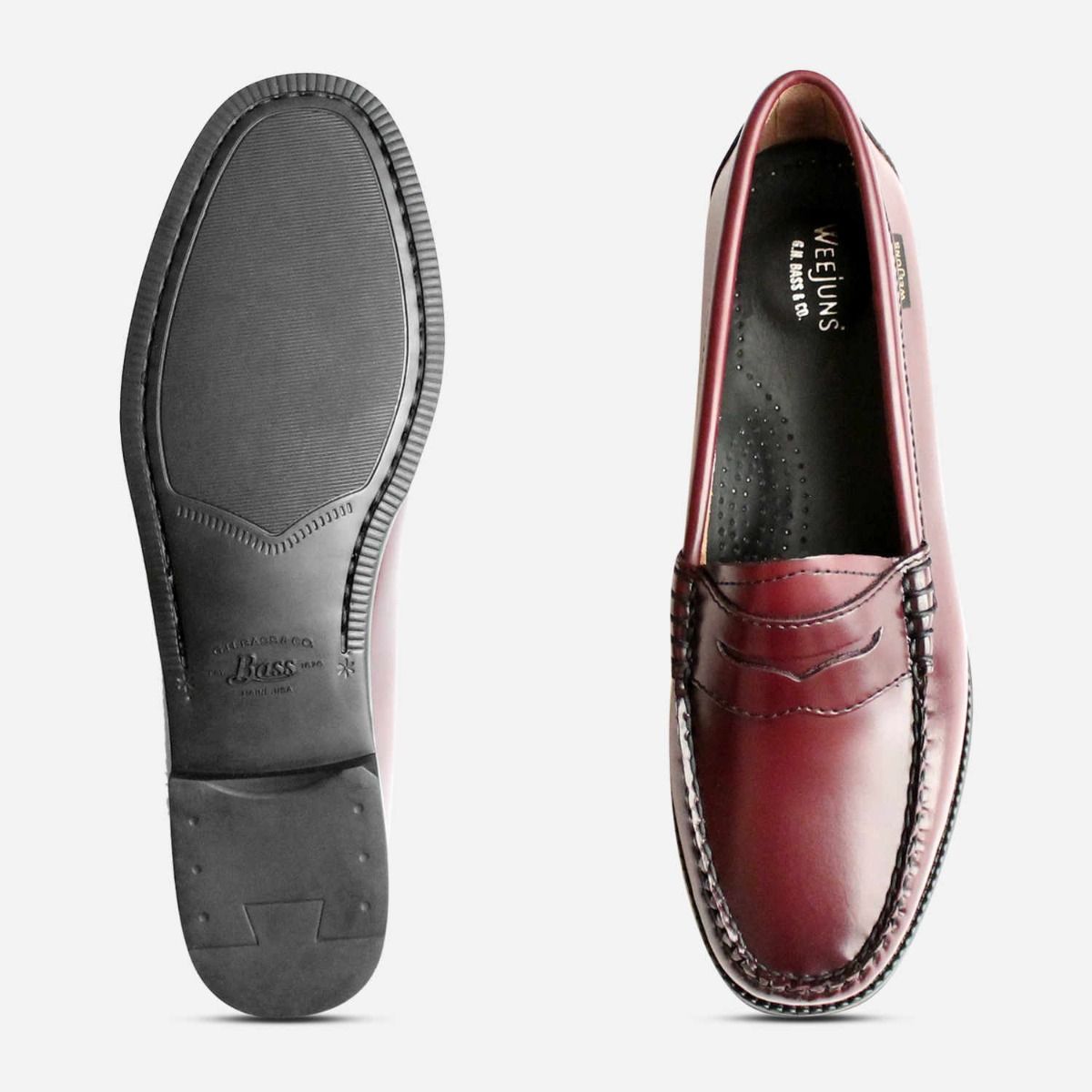 Bass Weejun II Loafers in Wine Leather with Rubber Sole