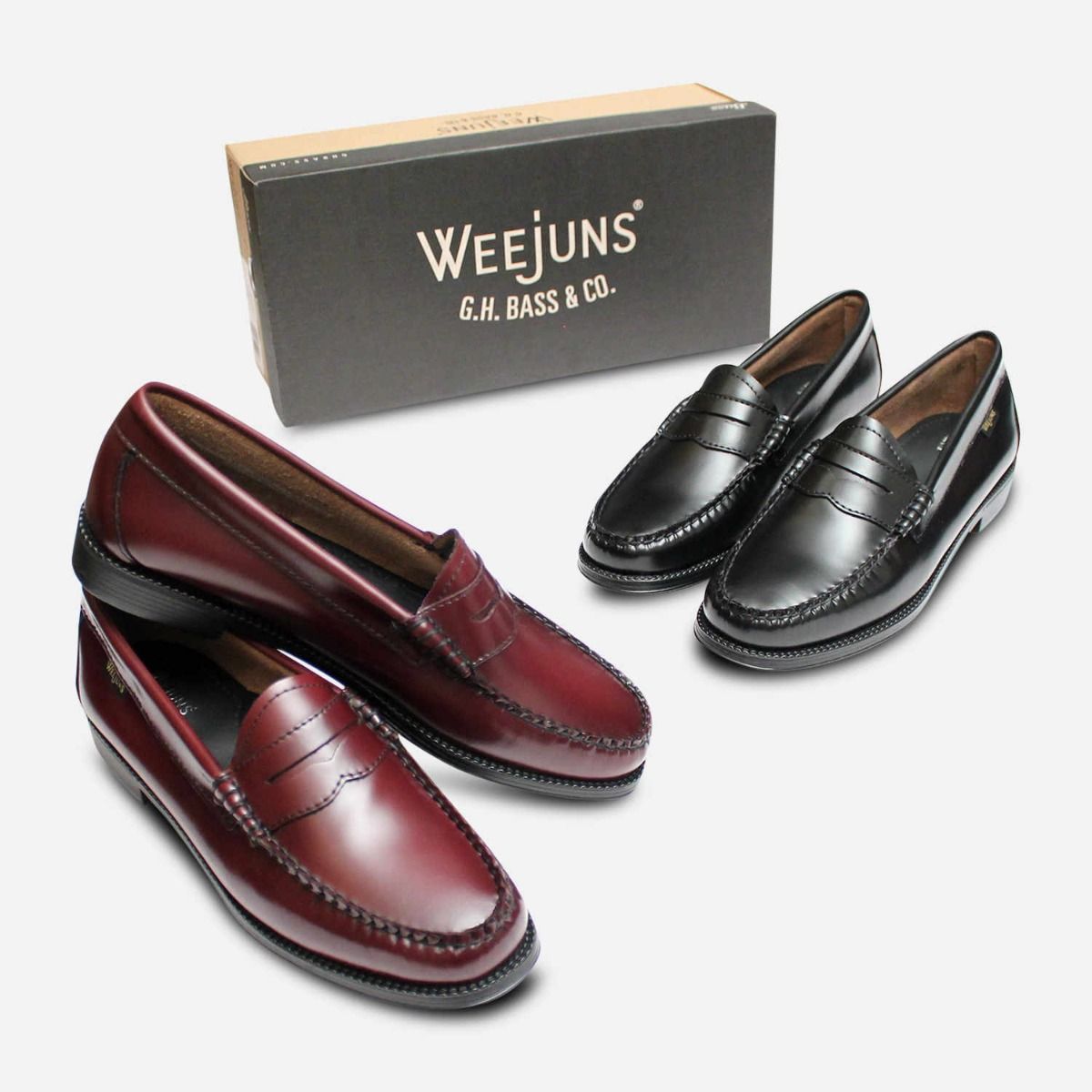 Bass Weejun II Loafers in Wine Leather with Rubber Sole