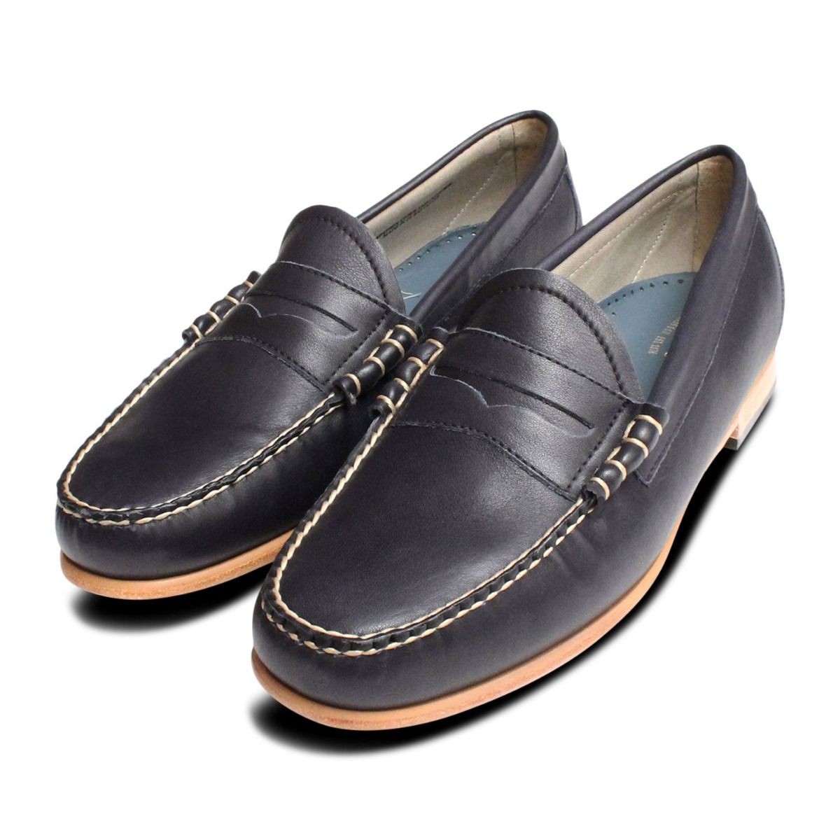 Navy Blue Bass Weejun Mens Loafers Leather Sole