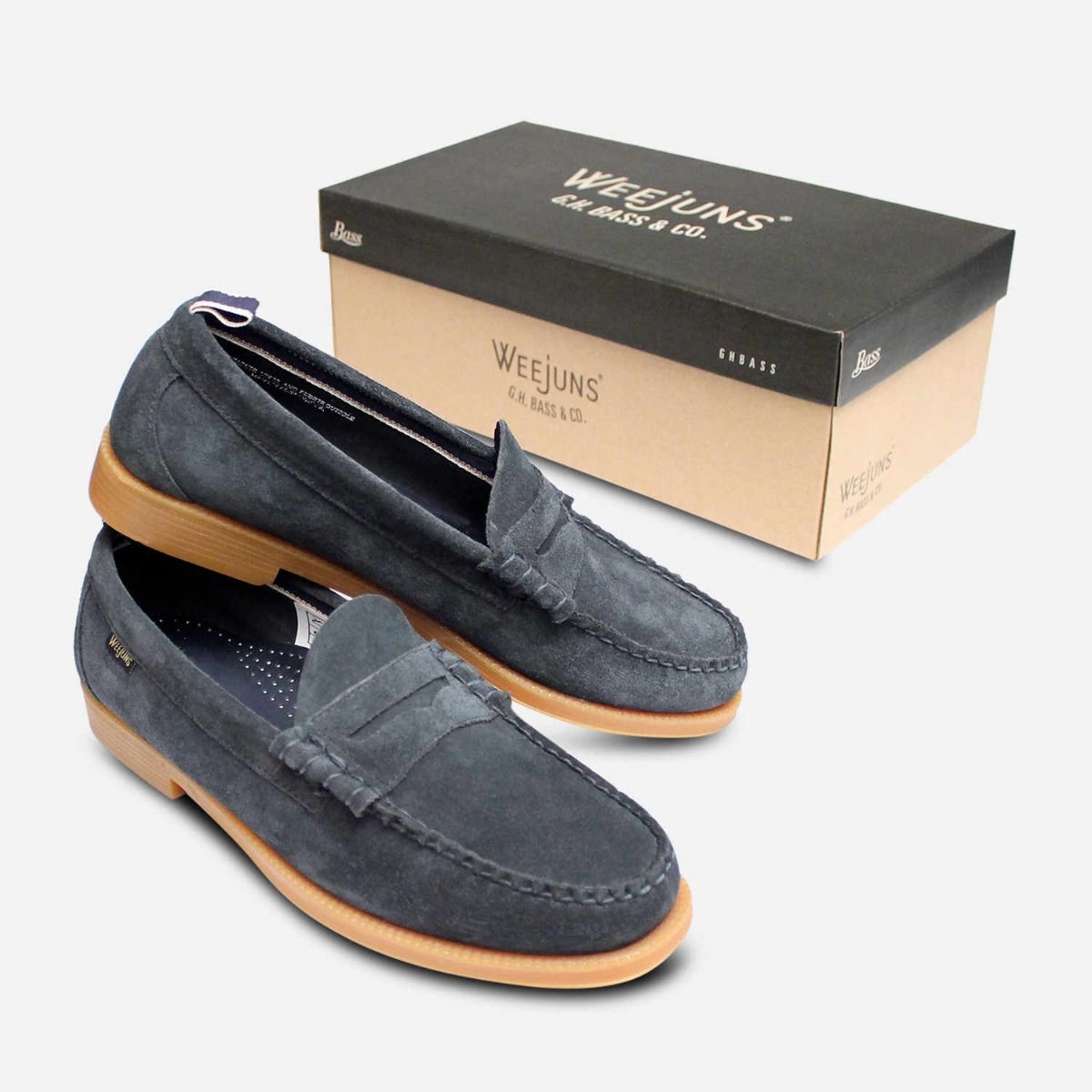 Bass Weejuns Jeans Blue Suede Leather Larson Loafers