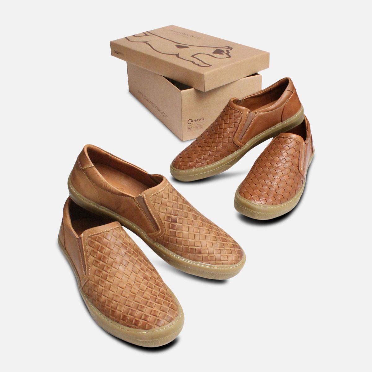 Light Brown Weave Loafers for Men by Anatomic Shoes