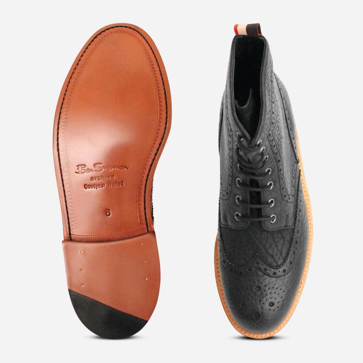 Sherman Premium Black Tumble Grain Country Brogue Boot