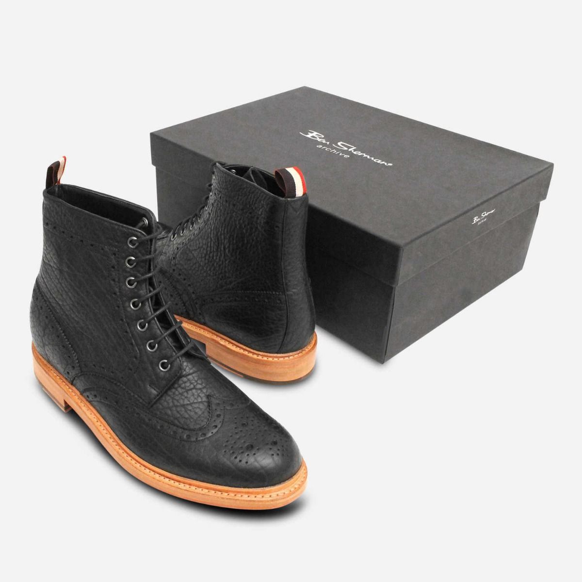 Sherman Premium Black Tumble Grain Country Brogue Boot