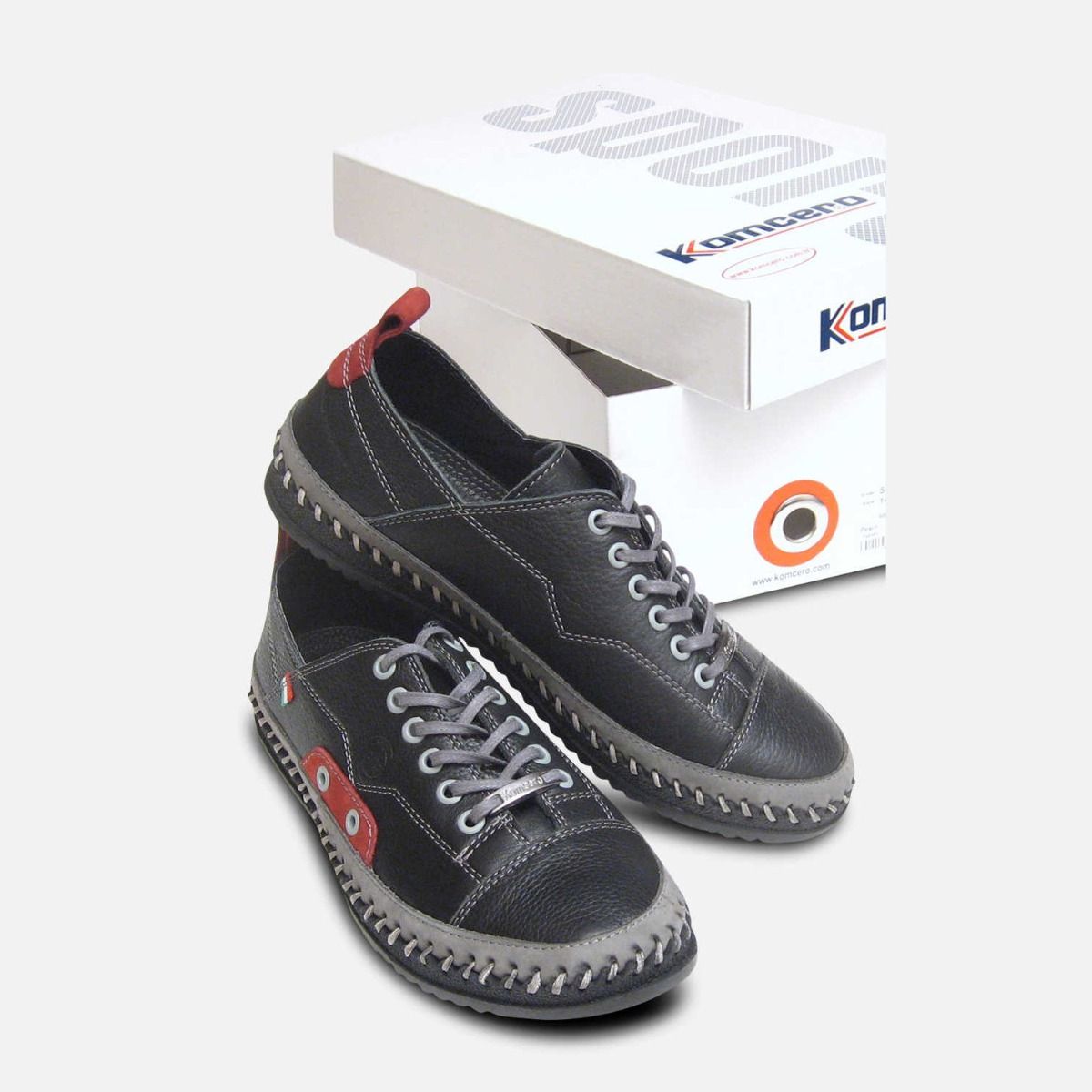 Black & Grey Leather Lace Up Whipstitch Sneakers