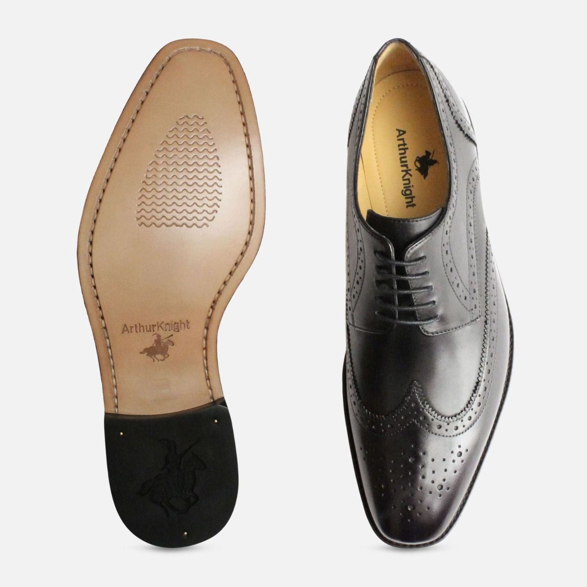 Wingtip Brogues in Black by Arthur Knight Shoes